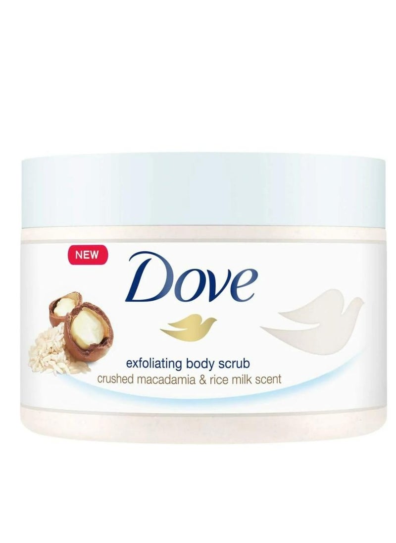 Dove Exfoliating Body Polish Scrub Reveals Visibly Smoother Skin Macadamia and Rice Milk Body Scrub That Nourishes Skin 298g  - Image 2