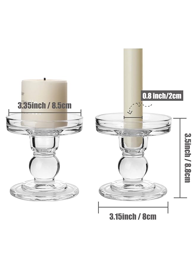 إيروريكس حامل شموع زجاجي بطول 3.5 بوصة، حامل شموع كريستالي، مجموعة من 2 حامل شموع لحفلات الزفاف وتناول الطعام وأعياد الميلاد - Image 1