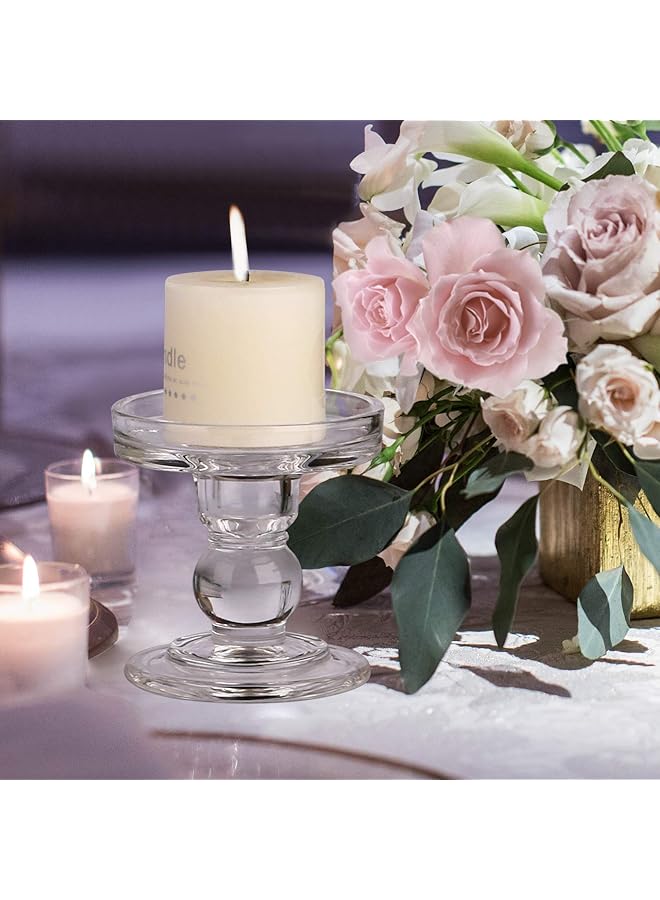 إيروريكس حامل شموع زجاجي بطول 3.5 بوصة، حامل شموع كريستالي، مجموعة من 2 حامل شموع لحفلات الزفاف وتناول الطعام وأعياد الميلاد - Image 4