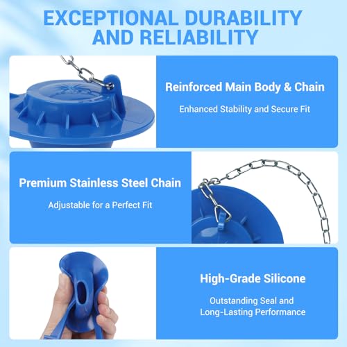 WINONLY Universal Toilet Flapper Replacement 2 Inch - Compatible with Most American Standard Kohler Fluidmaster Toto Gerber Toilets Tank Water Saving Rubber Flush Valve Flapper with Stainless Chain Blue 1Pack - Image 5
