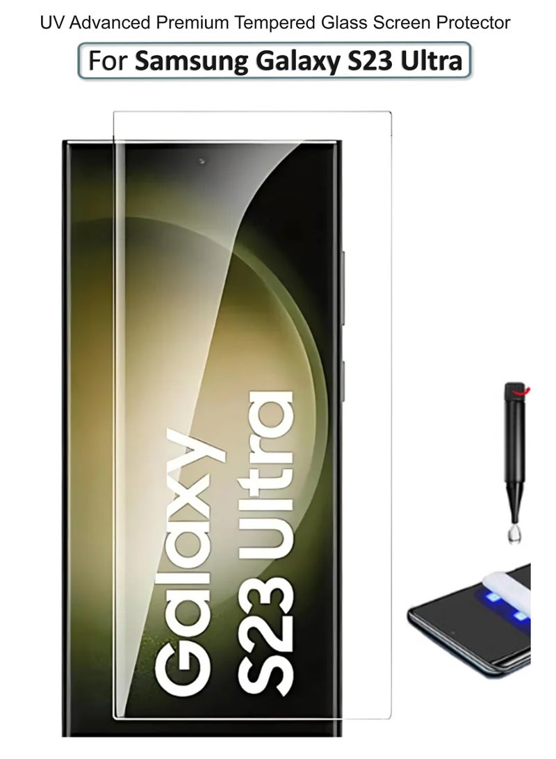 For Samsung Galaxy S23 Ultra - UV Advanced Premium Tempered Glass Screen Protector Guard , Full Adhesive UV Curved Case Friendly HD Clarity With Installation Kit - Image 1