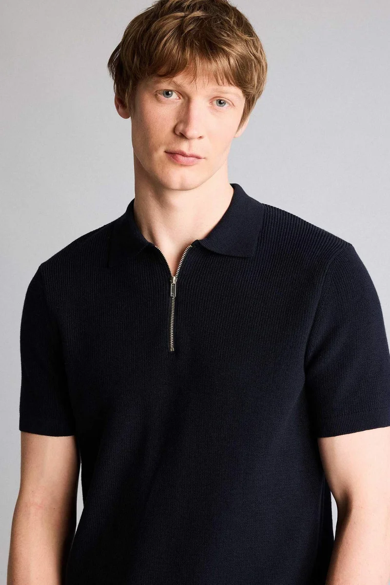 ديفاكتو Standard Fit Polo Collar Knitwear Short Sleeve Polo T-Shirt
