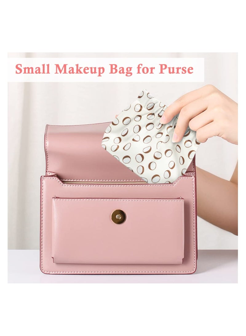 2Pcs Lambskin Mini Makeup Bag Small for Purse Waterproof Floral Travel Pouch Organizer Lipstick Headphones Jewelry Yellow and Brown - Image 4