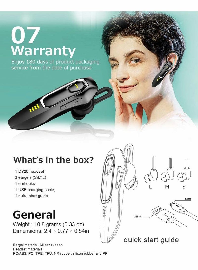 SYOSI Bluetooth Earpiece V5.0, HD Voice Noise Cancelling, 30H Talking Time and 15 Days Long Standby, Built-in 220mAh Battery, Handsfree Wireless Bluetooth Headset, for Cell Phone - Image 5