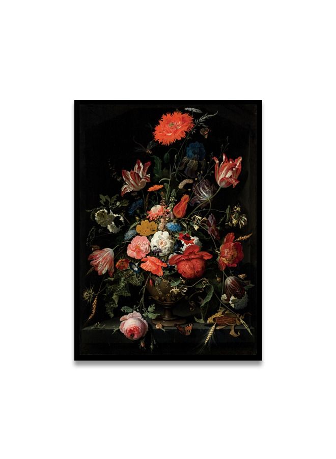 ماركتنا لوحة جدارية قماشية فنية لتزيين الحائط بتصميم ورود مع برواز اسود مجوف مقاس120X80سم قطعة واحدة - Image 2