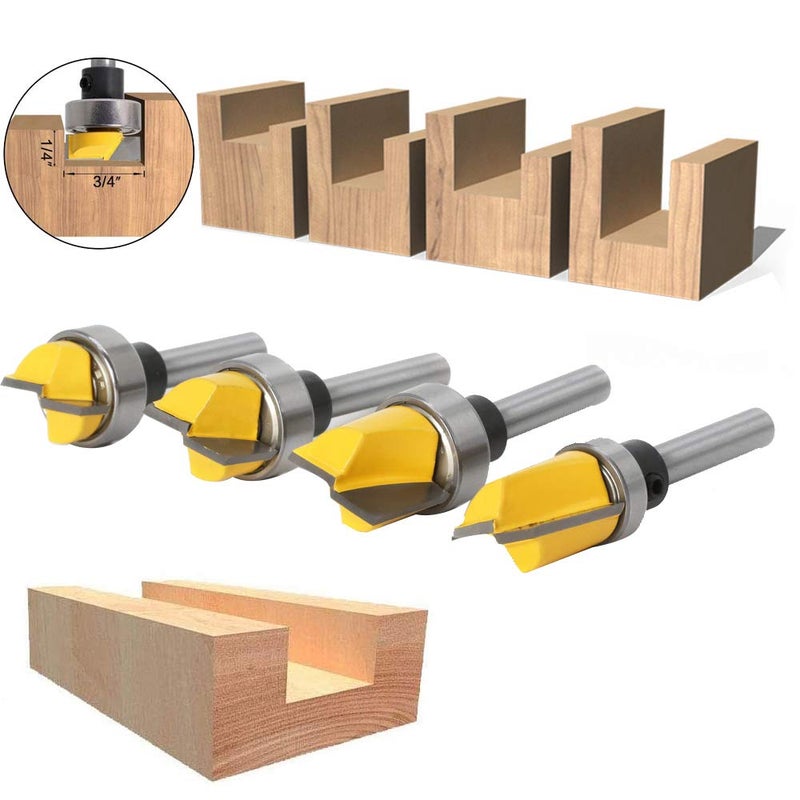 Wolfride Gasea 4pcs 1/4" Shank Flush Trim Hinge Mortise Template Cleaning Bottom Router Bit for Woodworking Milling Cutter Tool 13/16" 7/16" 5/8" 1/4" - Image 4