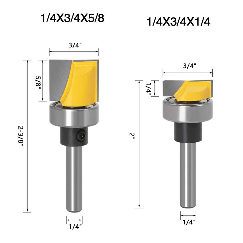 Wolfride Gasea 4pcs 1/4" Shank Flush Trim Hinge Mortise Template Cleaning Bottom Router Bit for Woodworking Milling Cutter Tool 13/16" 7/16" 5/8" 1/4" - Image 3