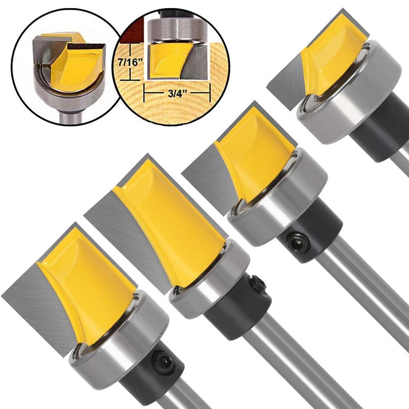 Wolfride Gasea 4pcs 1/4" Shank Flush Trim Hinge Mortise Template Cleaning Bottom Router Bit for Woodworking Milling Cutter Tool 13/16" 7/16" 5/8" 1/4" - Image 5