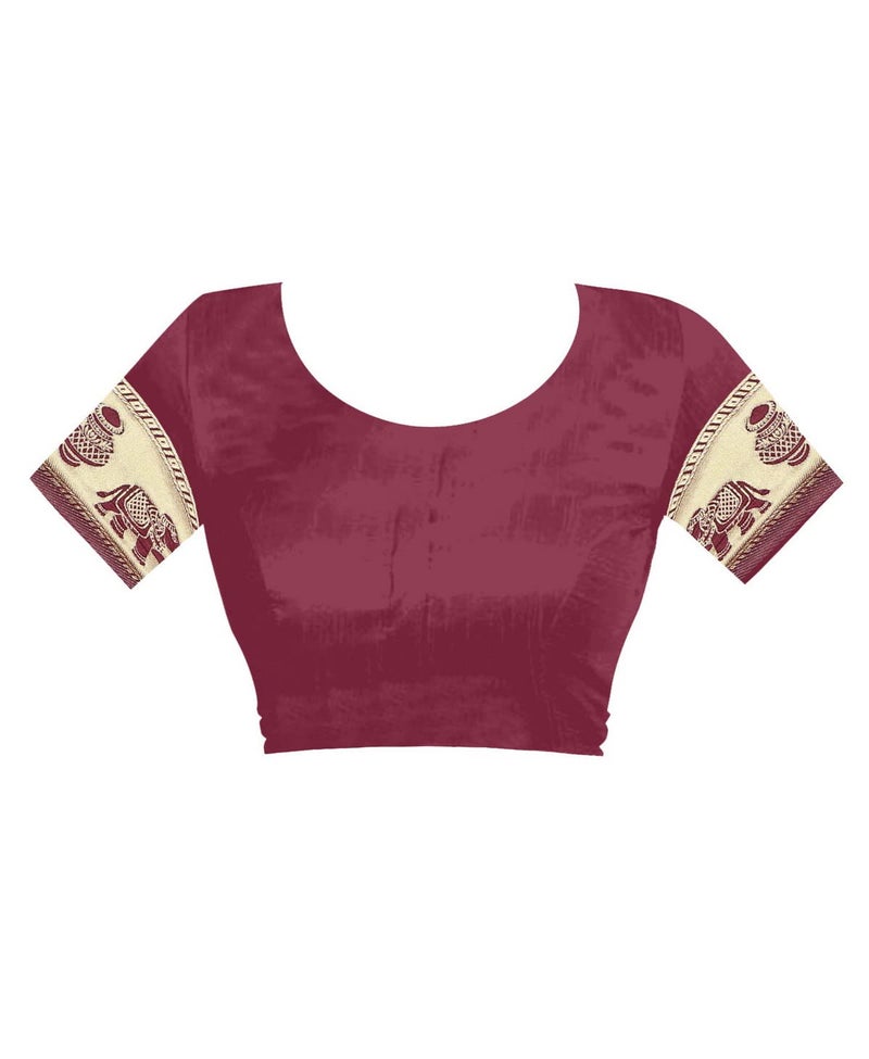 C J Enterprise Women's Pure Kanjivaram Silk Saree Soft Design With Blouse Piece For Wedding (Pari9016-54) (Maroon) - Image 4