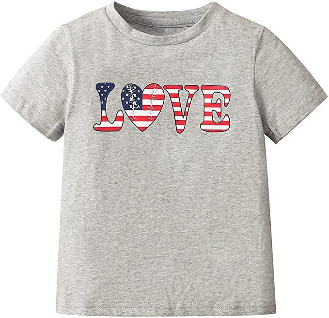 LOVE English letters American Independence Day pattern foreign trade new printing short-sleeved loose round neck T-shirt women's A-lightgrey XL - Image 1