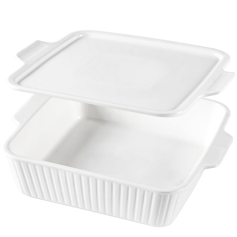 Dizada Casserole Dish for Oven with Lid, 10'' Square Baking Dish, Ceramic Baking Dish, Baking Pan with Handles, Lasagna Pan Bakeware Oven Safe Baking Dish for Oven, Cake, Kitchen, Microwave - Image 1
