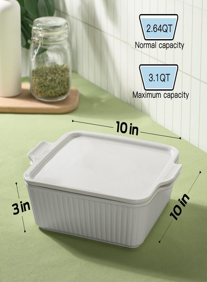 Dizada Casserole Dish for Oven with Lid, 10'' Square Baking Dish, Ceramic Baking Dish, Baking Pan with Handles, Lasagna Pan Bakeware Oven Safe Baking Dish for Oven, Cake, Kitchen, Microwave - Image 2
