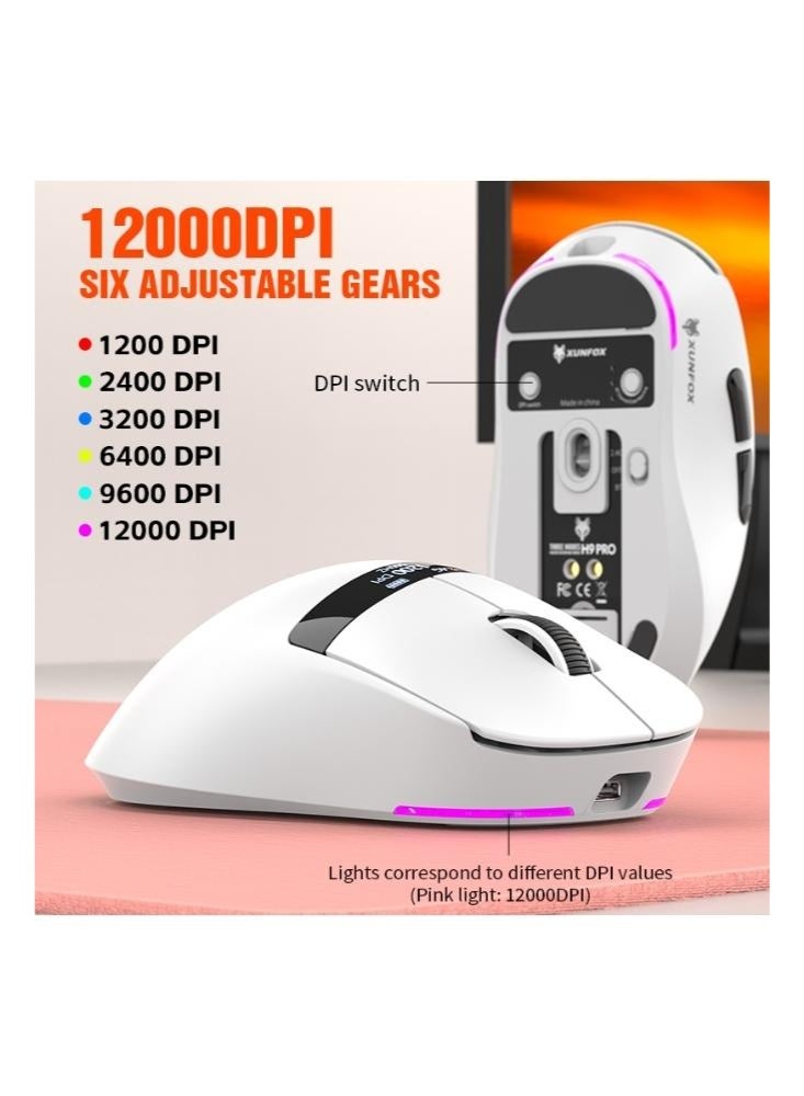 XUNFOX H9Pro Tri-mode Bluetooth Wireless Gaming Mouse with with Magnetic Charging Dock, Lightweight Anti Slip Mouse, PixArt PAW3311 Sensor, BT/2.4Ghz/Wired, for PC/MAC - Image 3