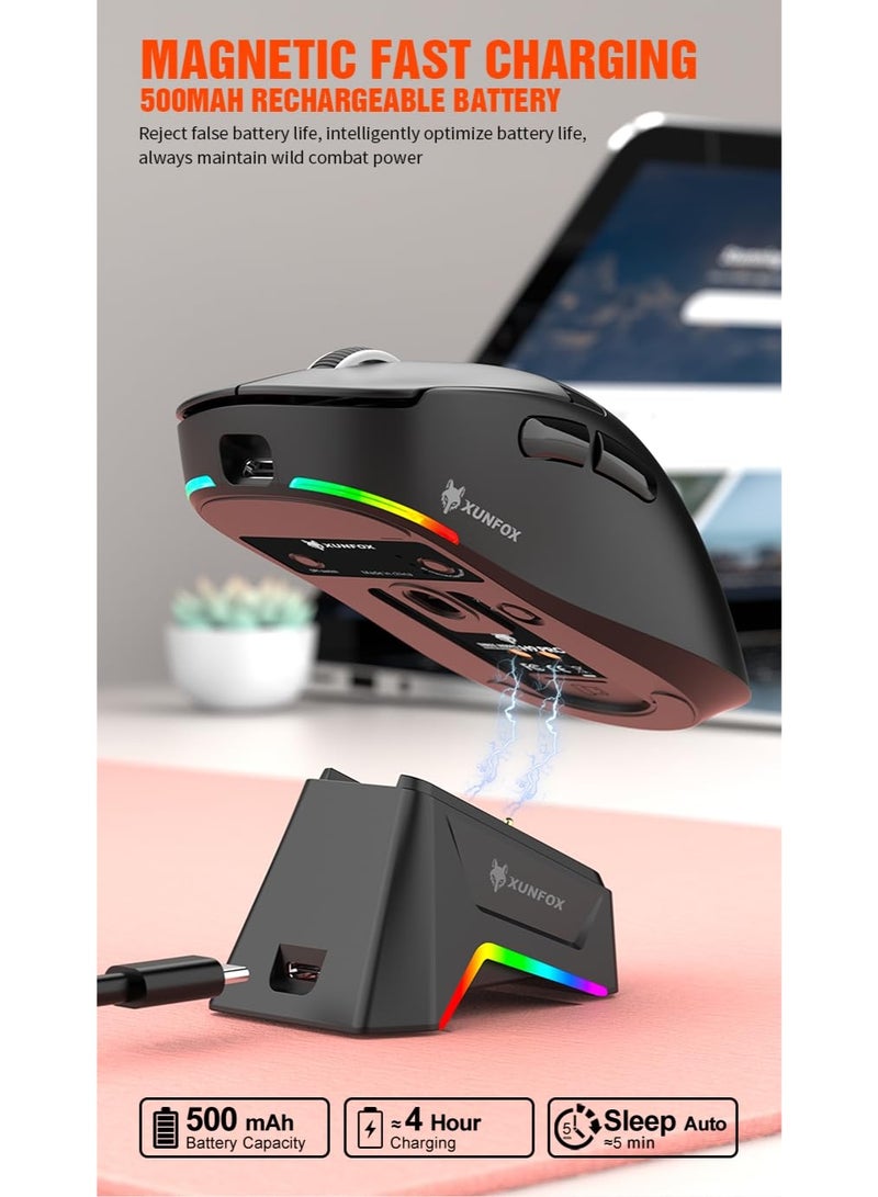 XUNFOX H9Pro Tri-mode Bluetooth Wireless Gaming Mouse with with Magnetic Charging Dock, Lightweight Anti Slip Mouse, PixArt PAW3311 Sensor, BT/2.4Ghz/Wired, for PC/MAC - Image 5