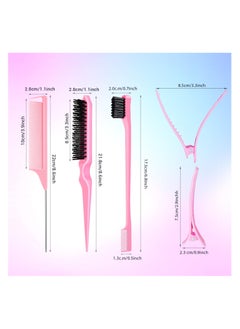 KHAJUL 7PCS Hair Brush Comb Set, Slick Back Hair Brush Edges Brush Set, Bristle Hair Brush Teasing Brush, Rat Tail Hair Comb with Hair Clips, Back Combing Brushes for Hairdresser Women Baby Children (Pink)  - Image 2