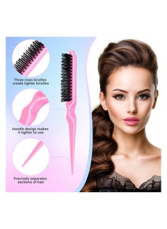 KHAJUL 7PCS Hair Brush Comb Set, Slick Back Hair Brush Edges Brush Set, Bristle Hair Brush Teasing Brush, Rat Tail Hair Comb with Hair Clips, Back Combing Brushes for Hairdresser Women Baby Children (Pink)  - Image 3