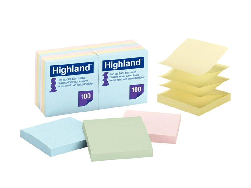 Post It ملاحظات لاصقة قابلة للطي من هايلاند، 3 × 3 بوصة، ألوان باستيل متنوعة، 12 عبوة (6549-PUA) - Image 2