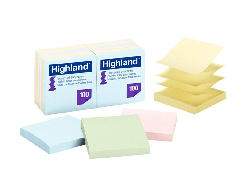 Post It ملاحظات لاصقة قابلة للطي من هايلاند، 3 × 3 بوصة، ألوان باستيل متنوعة، 12 عبوة (6549-PUA) - Image 1