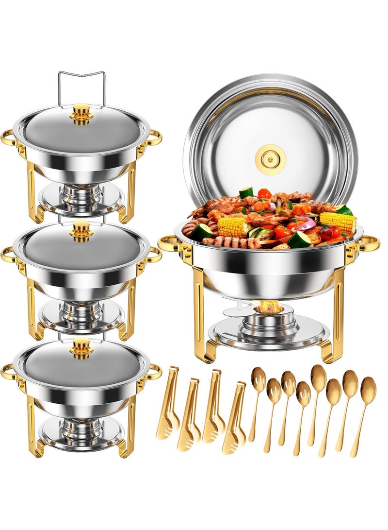 5QT Chafing Dishes for Buffet 4 Pack, Stainless Steel Chafing Dish Buffet Complete Set, Round Catering Warmer Server with Lid & Cover Holder, Food Warmers for Any Parties (Silver - 4 Pack, Round) - Image 1