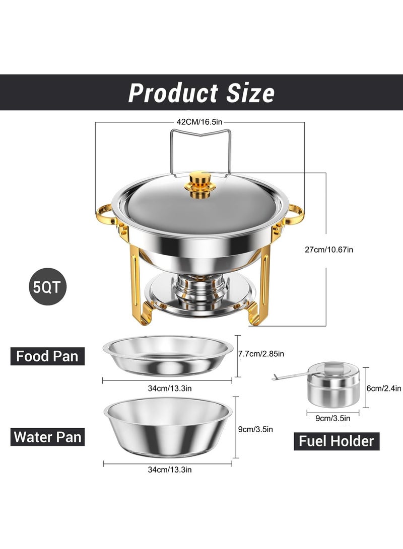 5QT Chafing Dishes for Buffet 4 Pack, Stainless Steel Chafing Dish Buffet Complete Set, Round Catering Warmer Server with Lid & Cover Holder, Food Warmers for Any Parties (Silver - 4 Pack, Round) - Image 2