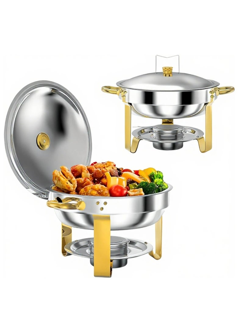 5QT Chafing Dishes for Buffet 4 Pack, Stainless Steel Chafing Dish Buffet Complete Set, Round Catering Warmer Server with Lid & Cover Holder, Food Warmers for Any Parties (Silver - 4 Pack, Round) - Image 3