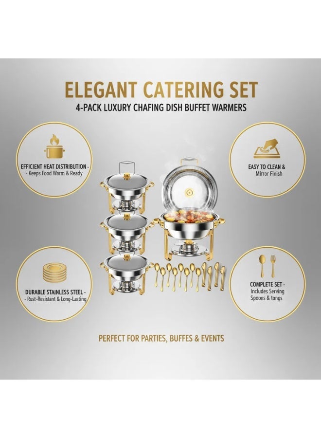 5QT Chafing Dishes for Buffet 4 Pack, Stainless Steel Chafing Dish Buffet Complete Set, Round Catering Warmer Server with Lid & Cover Holder, Food Warmers for Any Parties (Silver - 4 Pack, Round) - Image 4