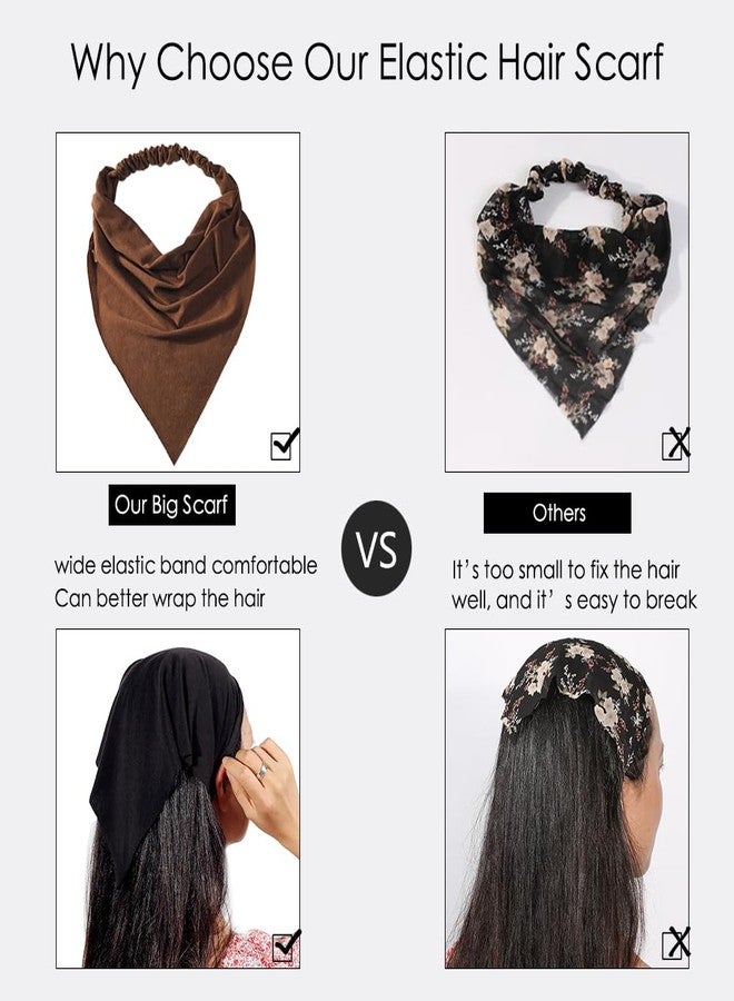 Vercret 6 Pack Hair Scarf Headband for Women - Elastic Hair Kerchief Large Boho Triangle Bandana Head Scarf with Clips Non Slip Solid Color Headbands Hair Scarves for Teen Girls - Image 3