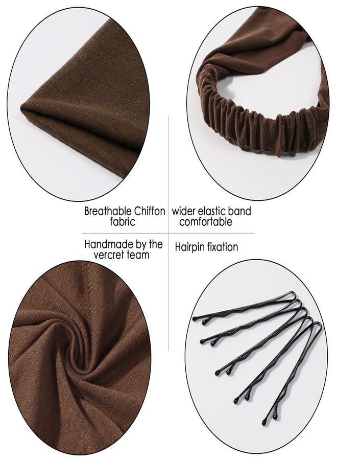 Vercret 6 Pack Hair Scarf Headband for Women - Elastic Hair Kerchief Large Boho Triangle Bandana Head Scarf with Clips Non Slip Solid Color Headbands Hair Scarves for Teen Girls - Image 4