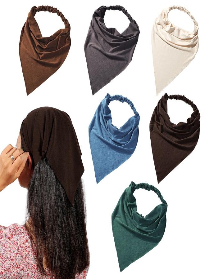 Vercret 6 Pack Hair Scarf Headband for Women - Elastic Hair Kerchief Large Boho Triangle Bandana Head Scarf with Clips Non Slip Solid Color Headbands Hair Scarves for Teen Girls - Image 1