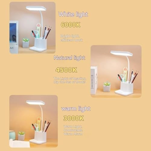 TEKCOOL 3-in-1 LED Desk Lamp with Pen & Phone Holder – USB Rechargeable Study Lamp with Touch Sensor, 3 Light Modes, Eye Protection & Warm White Night Light for Bedroom, Office & Home' - Image 3
