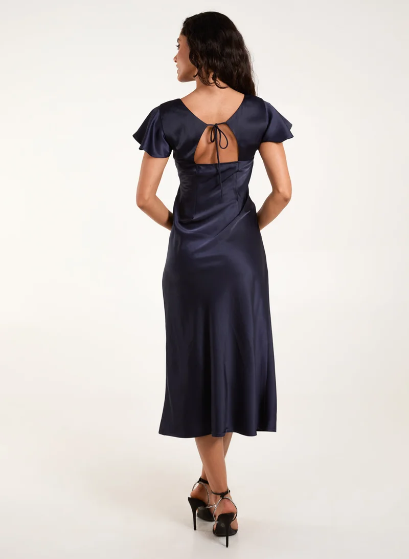 بلو فانيلا فستان ميدي بأكمام ملاك فاخر