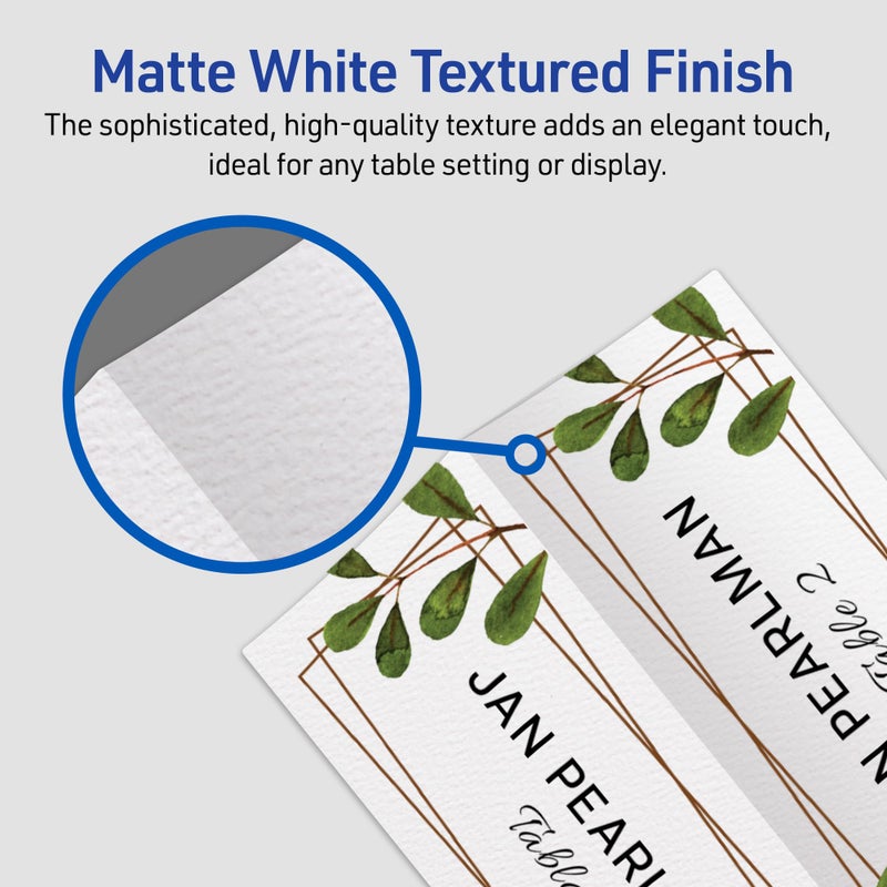 Avery Printable Place Cards with Sure Feed Technology, 1-7/16" x 3-3/4", Matte White, 150 Blank Tent Cards for Laser or Inkjet Printers (5011) - Image 4