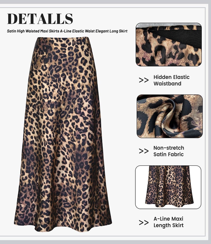 Teddify Women's Satin Maxi Skirt High Waisted Elastic Waistband Silk A-Line Casual Party Leopard Print Long Skirts for Women (Animal Print, Large) - Image 5
