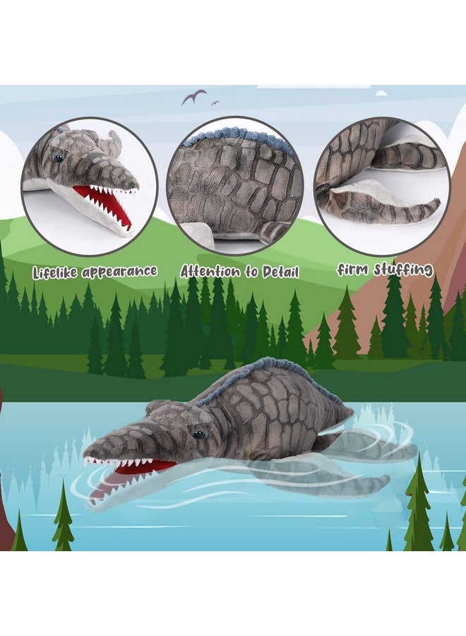 AULUDA Dinosaur Plush Toy, Mosasaurus Stuffed Animal Throw Plushie Pillow Doll, Soft Grey Fluffy Friend Hugging Cushion - Present For Every Age & Occasion - Image 3