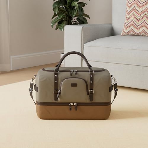 NerIion Nerlion Green Large Weekender Overnight Duffel Bag with Shoe Compartment and Leather Accents - Image 2