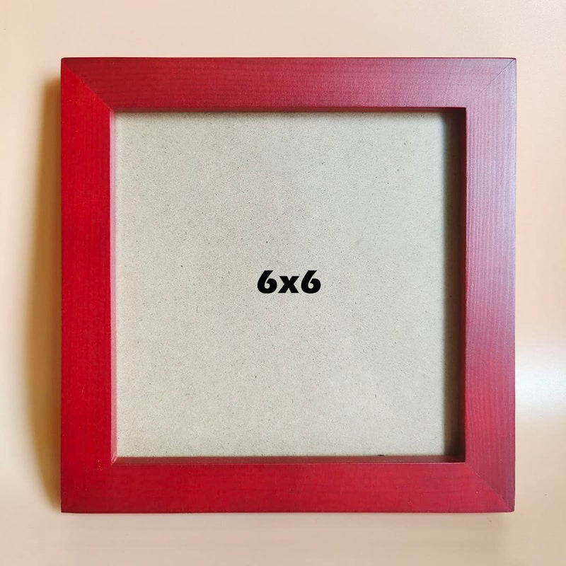 KELE MODEL 6x6 Picture Frames RED Solid Wood Frame  Plastic Panel (Film Needs to be Removed) Table or Wall.Front Window Opening 5.5x5.5 inch. - Image 1