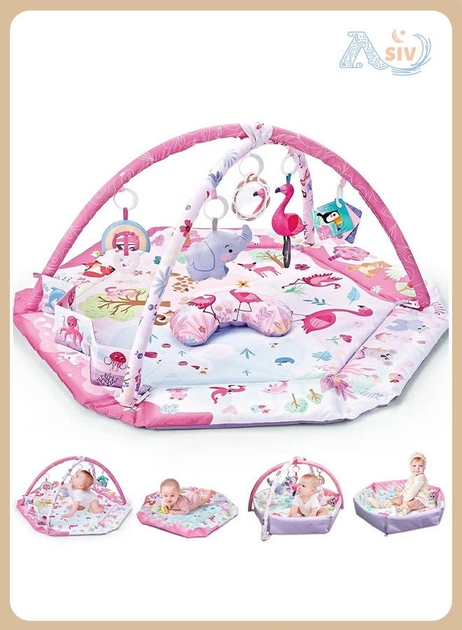ASIV Baby Play Gym Mat and Activity Mat – 7-in-1 Baby Play Mat with Pillow and 6 Detachable Toys, Washable Baby Activity Mat, Promotes Visual, Auditory, Sensory, and Motor Development – Sensory Toy Gift for Newborns to 0–3–6–9–24 Months Toddlers (Pink) - Image 1