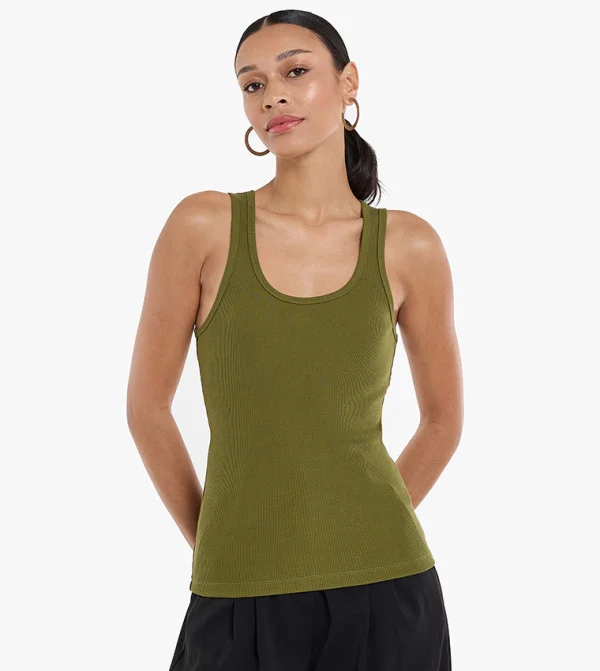 بي سي بي جي Basic Rib Tank Top With Branding Metal Tab