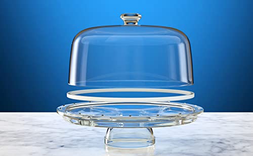 REPLEX Cake Stand and Serving Plate Platter with Dome Lid, 6 in 1 Multi-Purpose Use, Italian Made Crystal Glass Footed Cake Stand, Salad Bowl, Cake Plate, Fruit Platter - Image 3