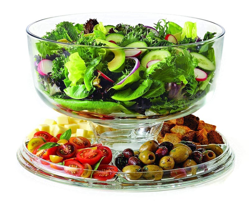 REPLEX Cake Stand and Serving Plate Platter with Dome Lid, 6 in 1 Multi-Purpose Use, Italian Made Crystal Glass Footed Cake Stand, Salad Bowl, Cake Plate, Fruit Platter - Image 2