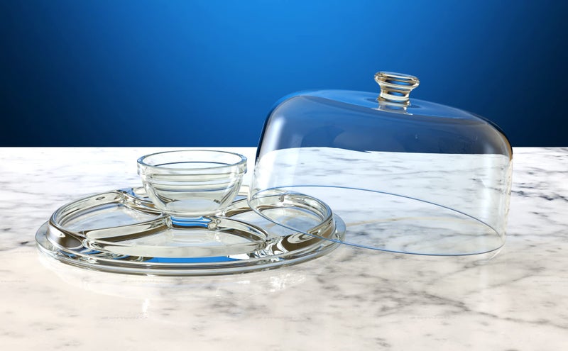 REPLEX Cake Stand and Serving Plate Platter with Dome Lid, 6 in 1 Multi-Purpose Use, Italian Made Crystal Glass Footed Cake Stand, Salad Bowl, Cake Plate, Fruit Platter - Image 5