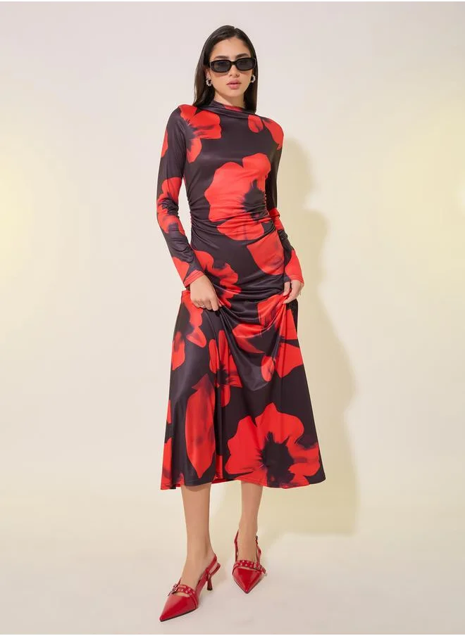 ستايلي Floral Print Long Sleeves A-Line Maxi Dress