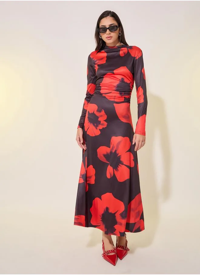 ستايلي Floral Print Long Sleeves A-Line Maxi Dress