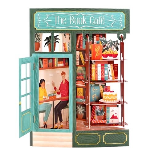SANTORO Swing Card, 3D Pop Up Greeting Card - The Book Café - For Her, Him, Kids, Birthday, Graduation, Book Lovers - Image 1