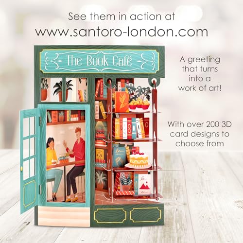 SANTORO Swing Card, 3D Pop Up Greeting Card - The Book Café - For Her, Him, Kids, Birthday, Graduation, Book Lovers - Image 5