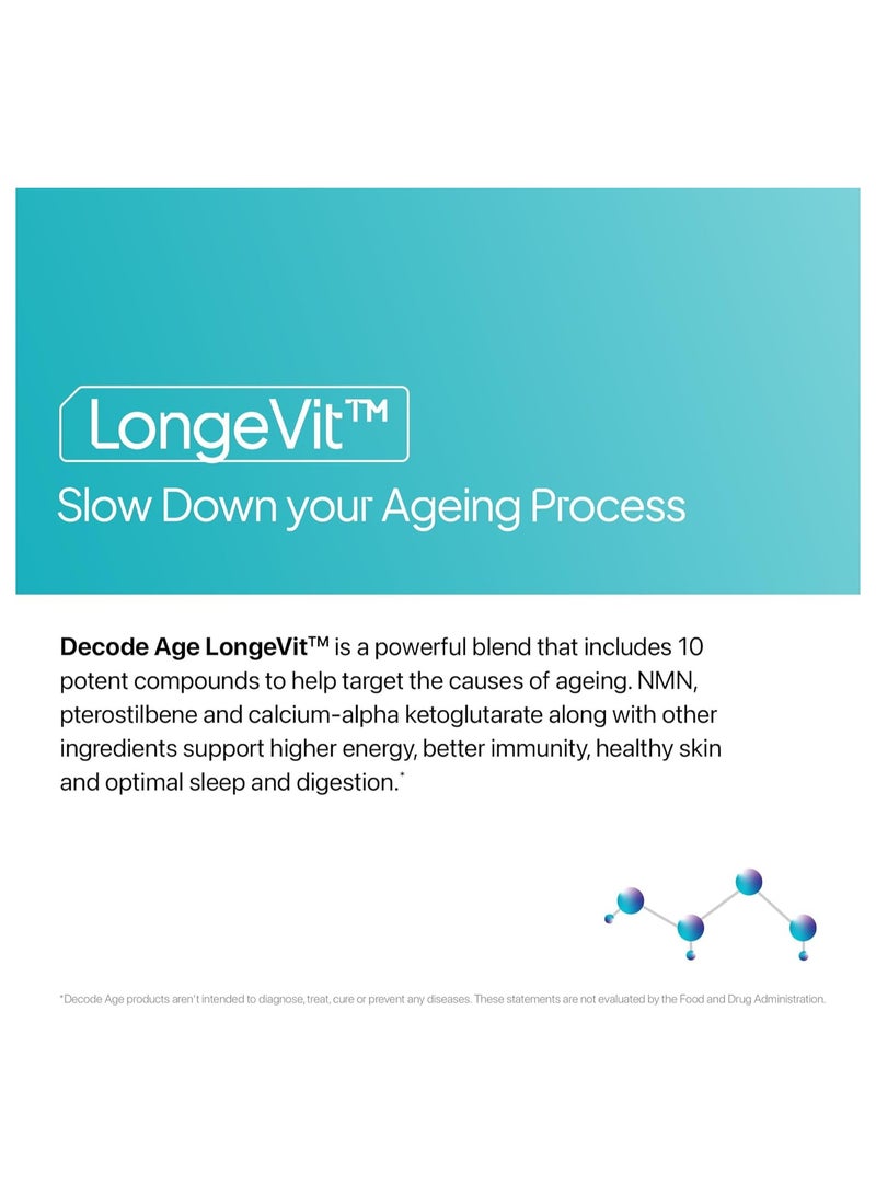 Decode Age LongeVit Supplement | Slow Down Ageing| Improve NAD+, Energy Levels & Overall Stamina | Recovery from DNA damage (Pack of 3, 30 Tablets each) - Image 2