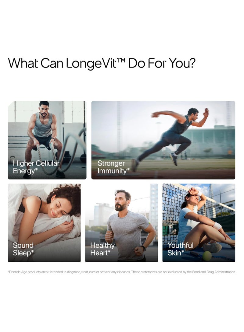 Decode Age LongeVit Supplement | Slow Down Ageing| Improve NAD+, Energy Levels & Overall Stamina | Recovery from DNA damage (Pack of 3, 30 Tablets each) - Image 3