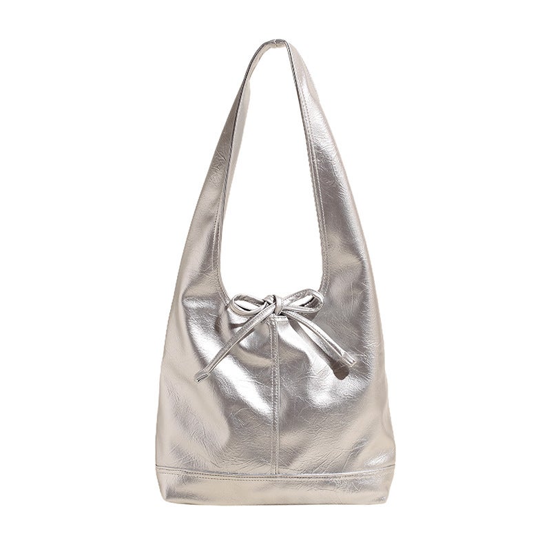 Korean Style Simple Bow Underarm Bag Women'S 2024 Fashionable High-End Large Capacity Shoulder Tote Bag - Image 1