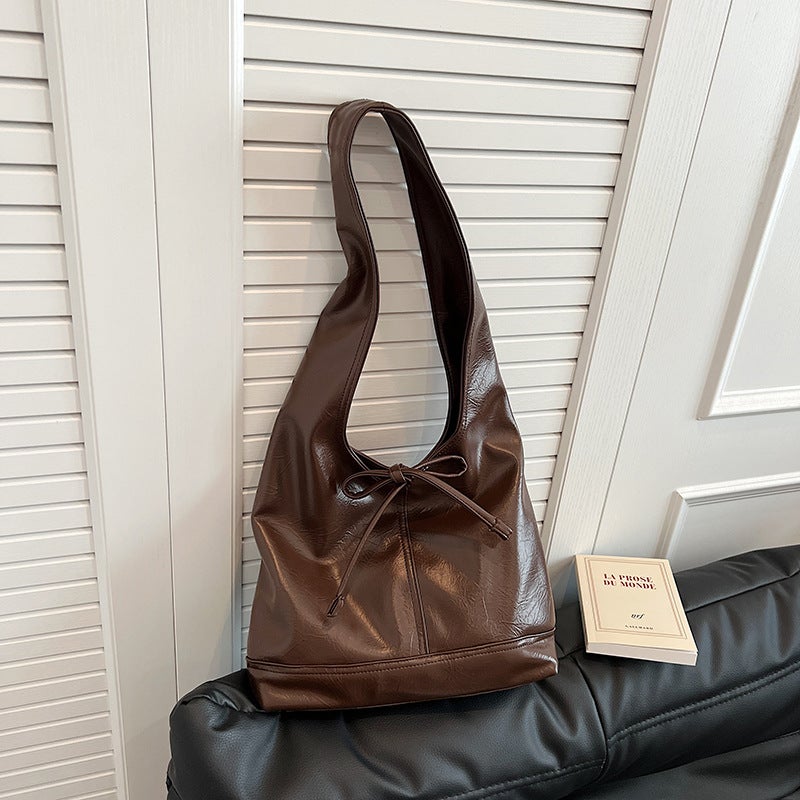 Korean Style Simple Bow Underarm Bag Women'S 2024 Fashionable High-End Large Capacity Shoulder Tote Bag - Image 3