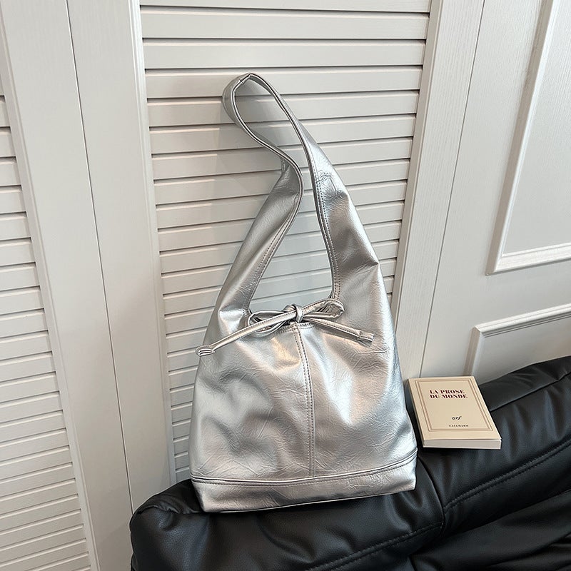 Korean Style Simple Bow Underarm Bag Women'S 2024 Fashionable High-End Large Capacity Shoulder Tote Bag - Image 2